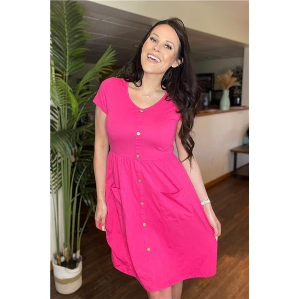 Women's V Neck Button Down Skater Dress with Pockets